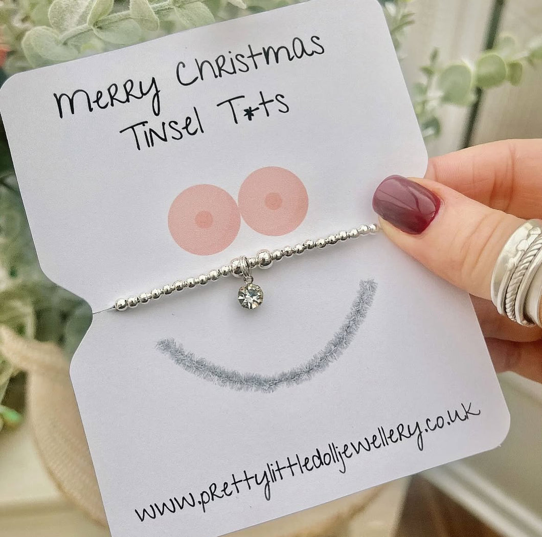 Merry Christmas Tinsel T*ts - Rhinestone Crystal Bracelet