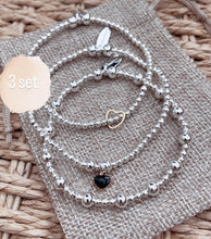 Load image into Gallery viewer, Set of 3 - 14kg Floating Heart, Black Heart &amp; Popcorn Bracelet Set