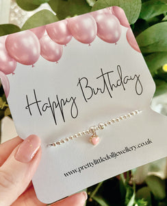 Happy Birthday Pink Heart Bracelet