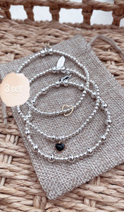 Set of 3 - 14kg Floating Heart, Black Heart & Popcorn Bracelet Set
