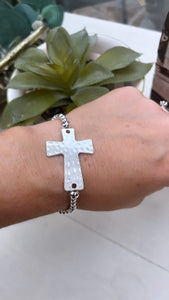 Hammered Large Chunky Cross Stacker Bracelet