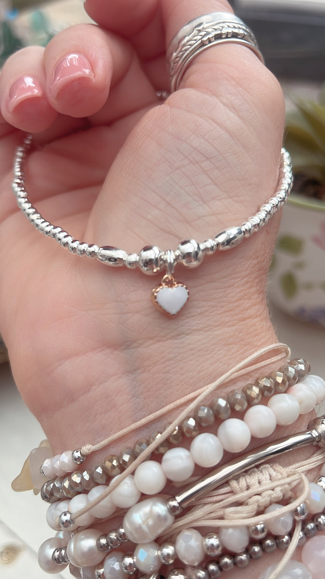 White Heart Anklet