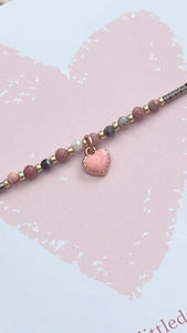 Multi Glass adjustable String Beaded Heart Bracelet - Self Tie
