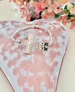 Hammered Large Chunky Cross Stacker Bracelet